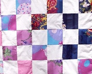 Bereavement quilt from scarves (closeup) #2